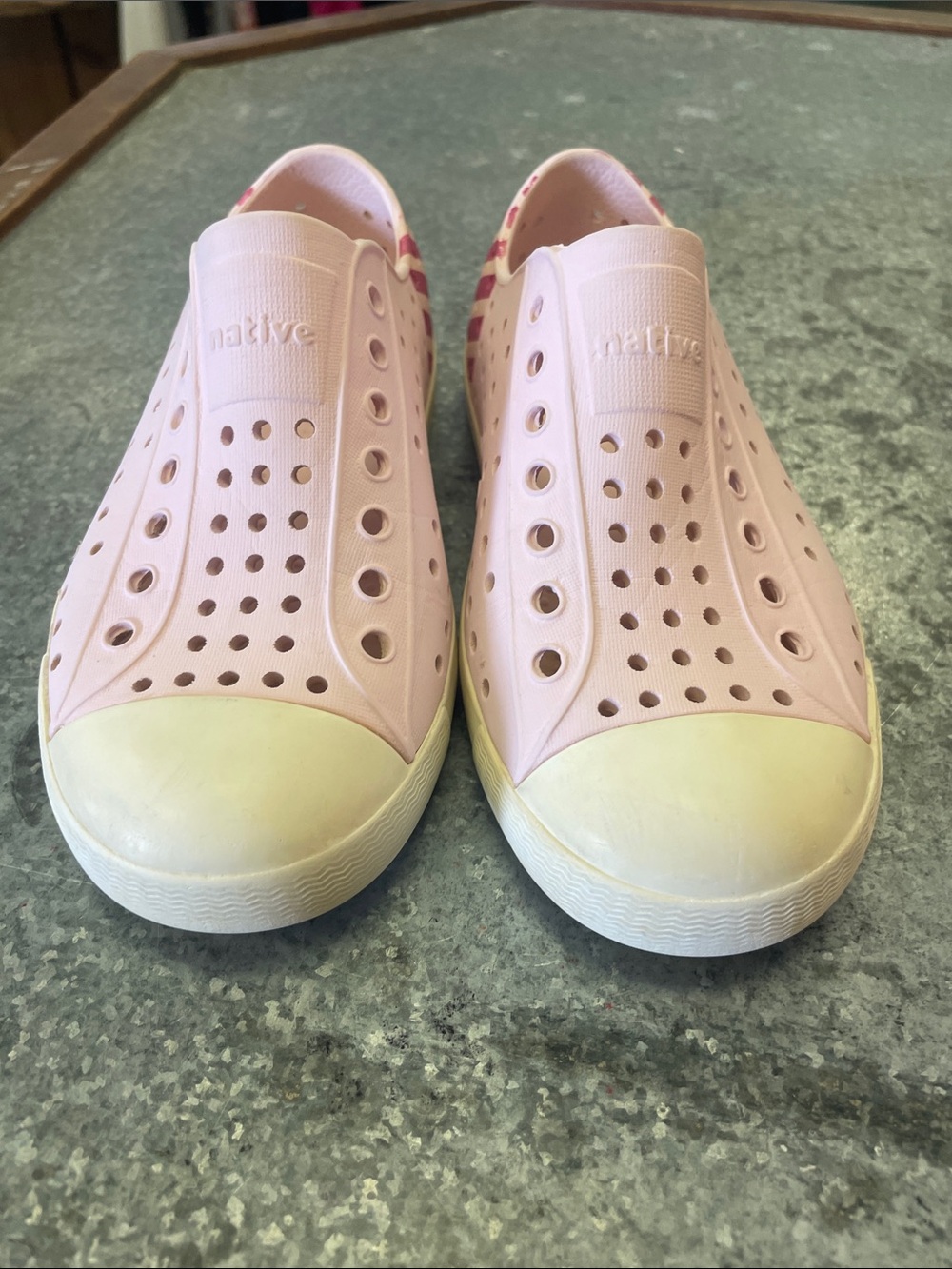 Native Light Pink Slip-On Perforated Sneakers with Cream Toe